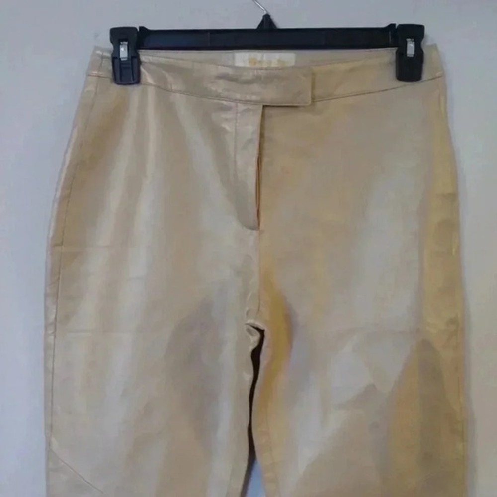Margaret Godfrey Champagne Metallic Leather Straight Leg Pants Size 8 Gold - Picture 2 of 10